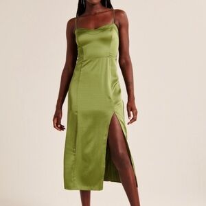 Abercrombie & Fitch Green Satin Midi Formal Wedding Guest Dress